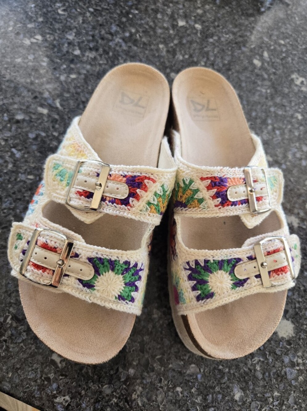 Dirty Laundry Colorful Crochet Double-Buckle Slide Chunky Sandals 7.5